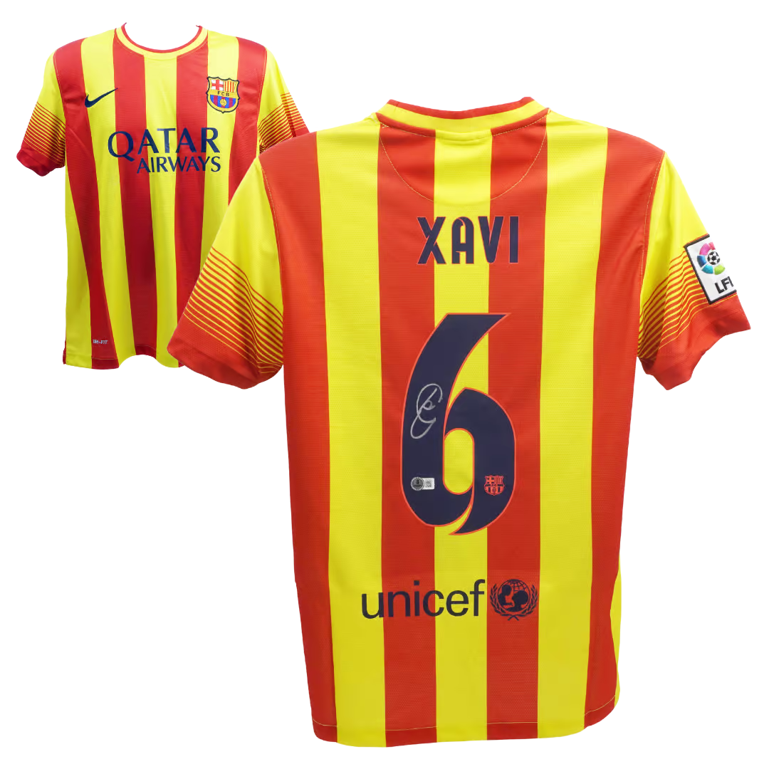 Xavi Hernandez Signed FC Barcelona Away Soccer Jersey #6 with Beckett
