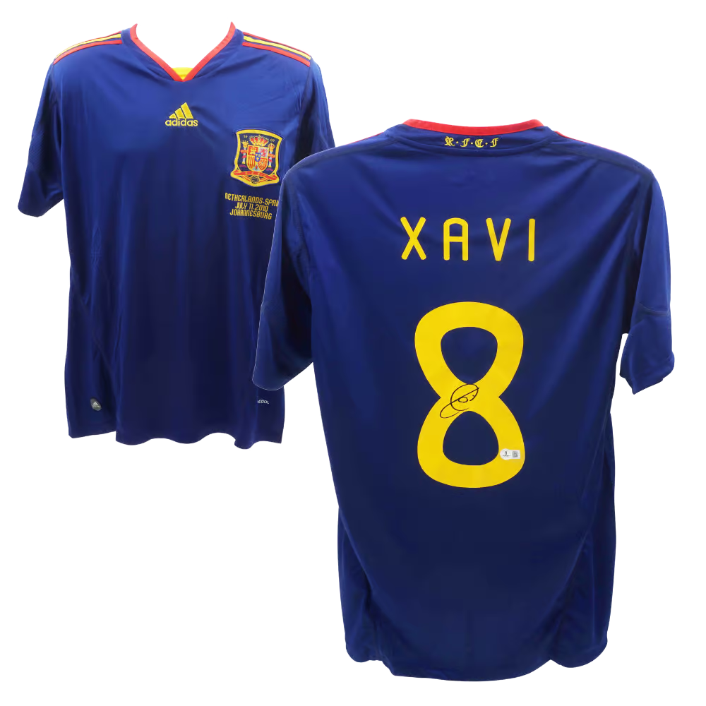 Xavi Hernandez Signed 2010 World Cup Final Spain Soccer Jersey with Be
