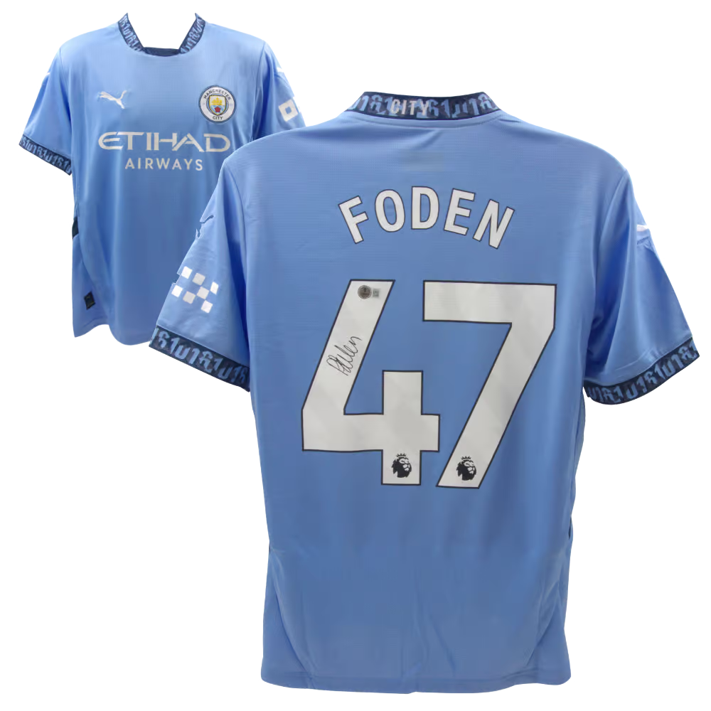 Phil Foden Signed Manchester City Home Soccer Jersey #47 with Beckett