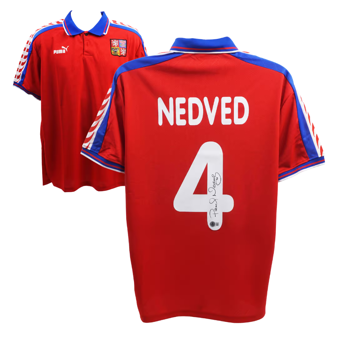 Pavel Nedved Signed Czech Republic Soccer Jersey #4 with Beckett Witne