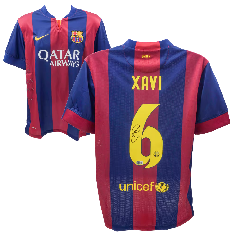 Xavi Hernandez Signed FC Barcelona Home Soccer Jersey #6 with Beckett