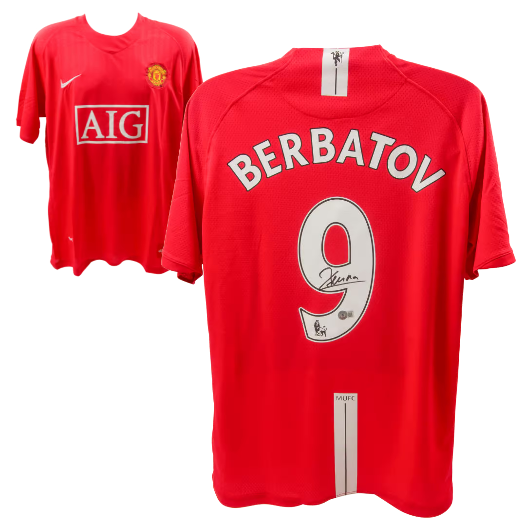 Dimitar Berbatov Signed Manchester United Home Soccer Jersey #9 with B