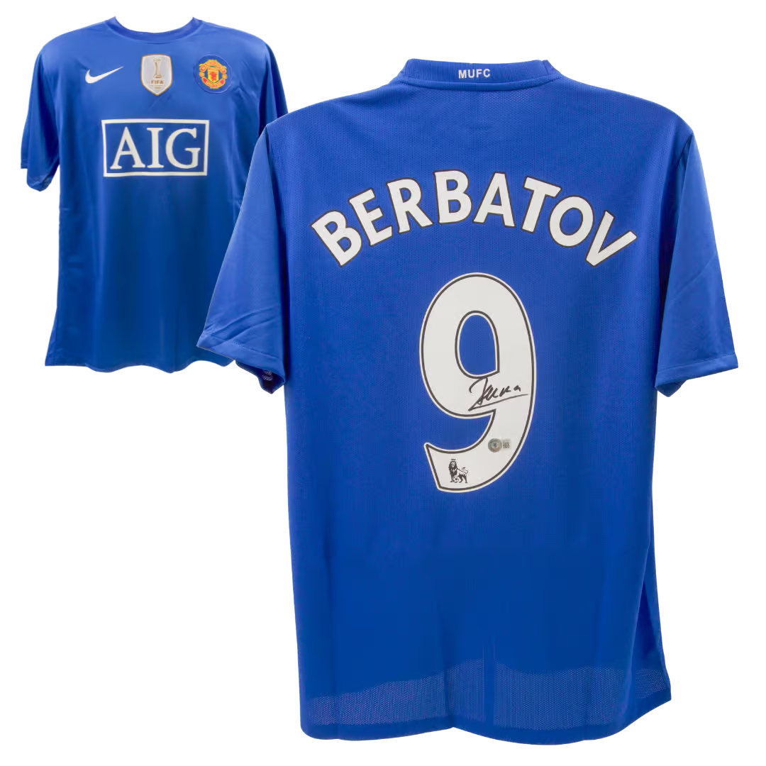Dimitar Berbatov Signed Manchester United Away Soccer Jersey #9 with B