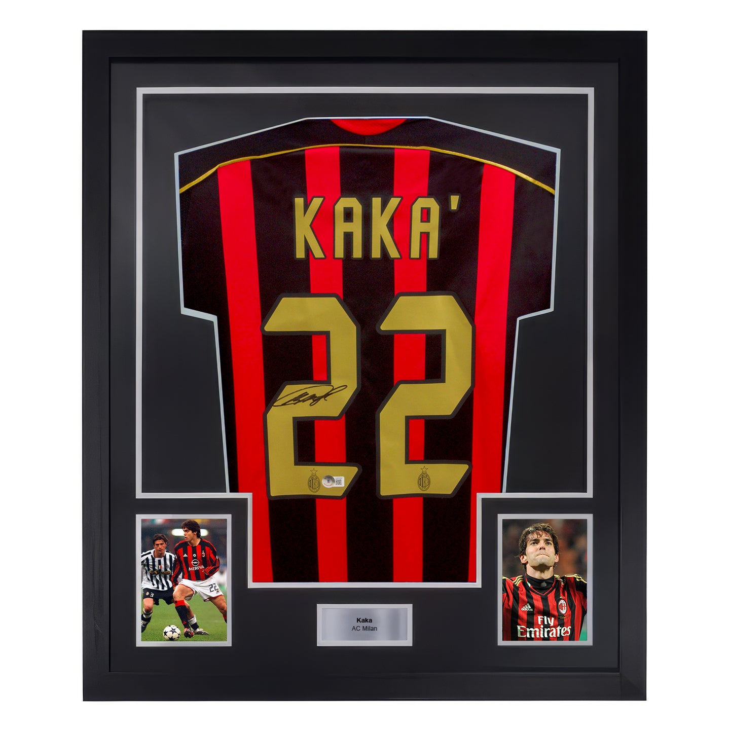 Framed Ricardo Kaka Signed AC Milan Home Soccer Jersey #22 with Becket