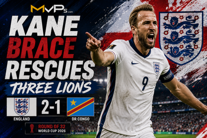 England 2-1 DR Congo: Kane Brace Rescues Three Lions