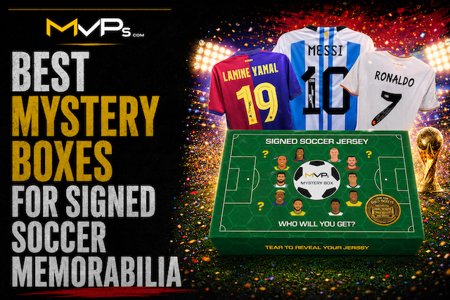 MVPs Mystery Memorabilia Box with signed soccer jersey and Beckett COA, the top mystery box for signed soccer memorabilia