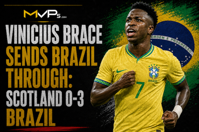 Vinicius Junior celebrates after scoring against Scotland as Brazil beat the Tartan Army 3-0 at Hard Rock Stadium in Miami to top World Cup Group C