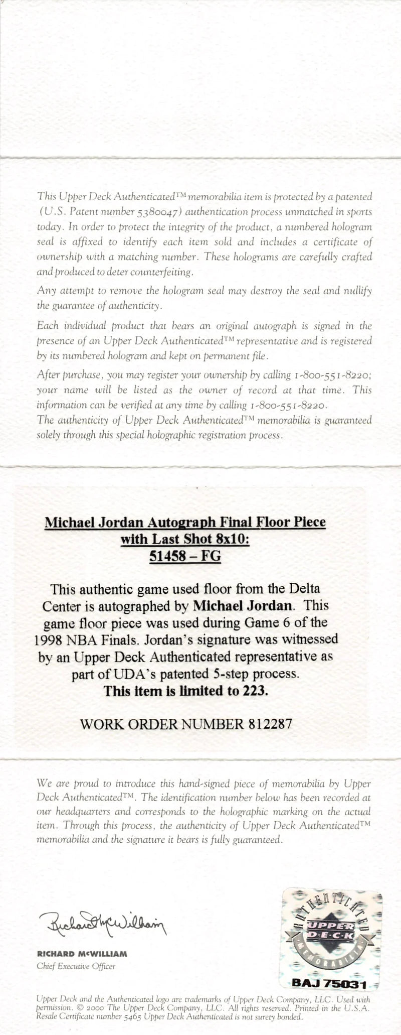 Michael Jordan Signed & Framed 1998 Finals Gm 6 Game Used Floorboard LE /233 UDA