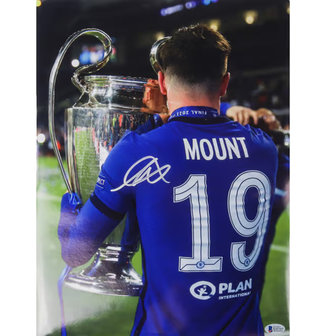 Mason Mount Signed Chelsea UCL Soccer Print Size 12″ x 16″ with Beckett COA