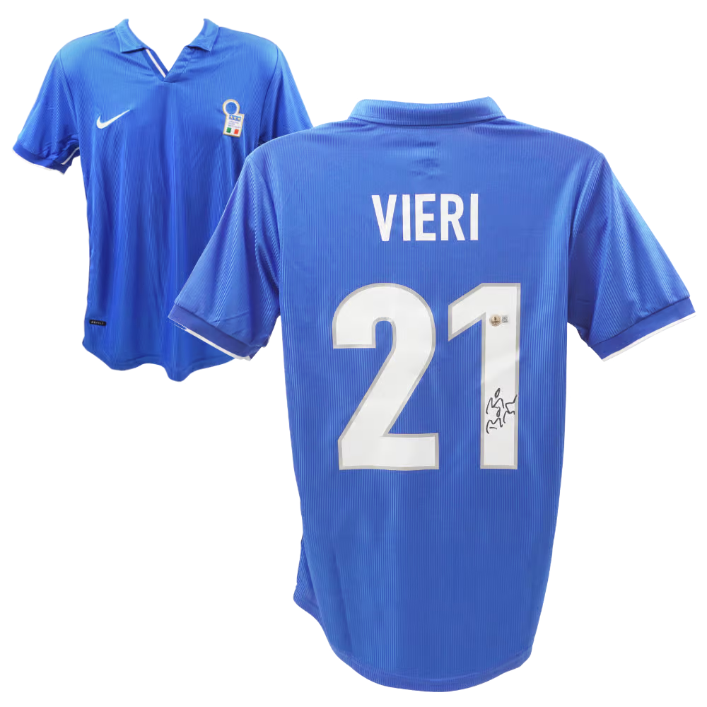 Christian Vieri Signed Italy FC Home Soccer Jersey #21 with Beckett COA