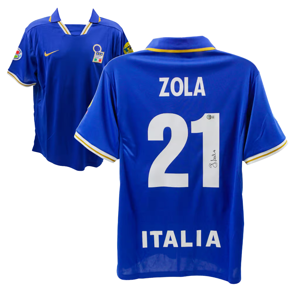 Gianfranco Zola Signed Italy FC Home Soccer Jersey #21 with Beckett COA