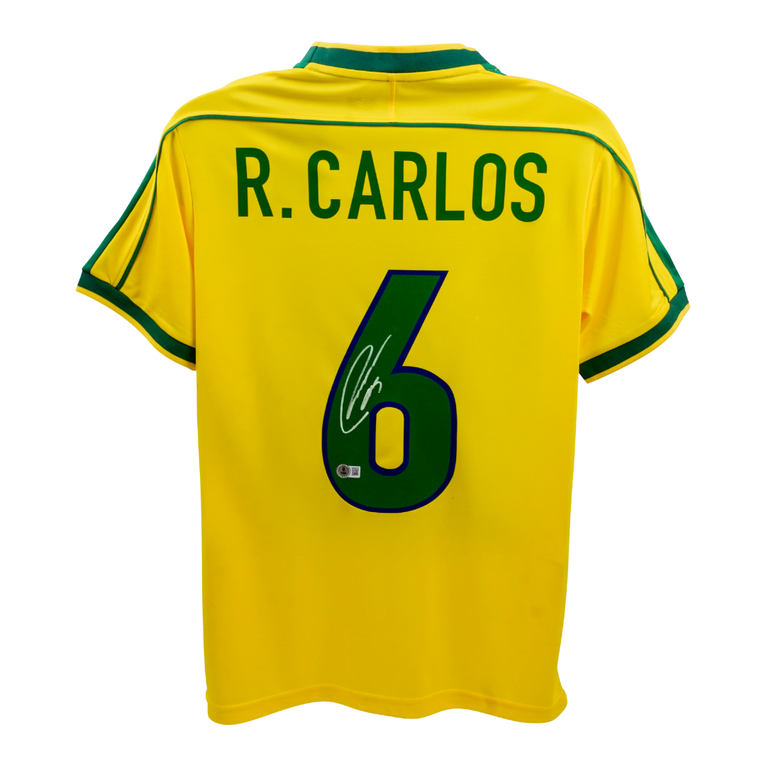 Roberto Carlos Signed Brazil FC Home Soccer Jersey #6 with Beckett Witness