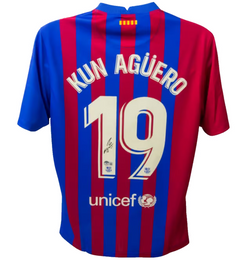 Sergio Aguero Signed FC Barcelona Home Soccer Jersey #19 with Beckett COA