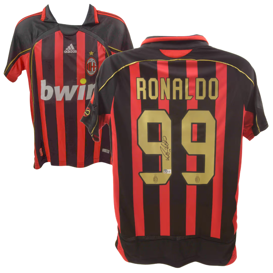 Ronaldo Nazario Signed AC Milan Home Soccer Jersey #99 with Beckett COA