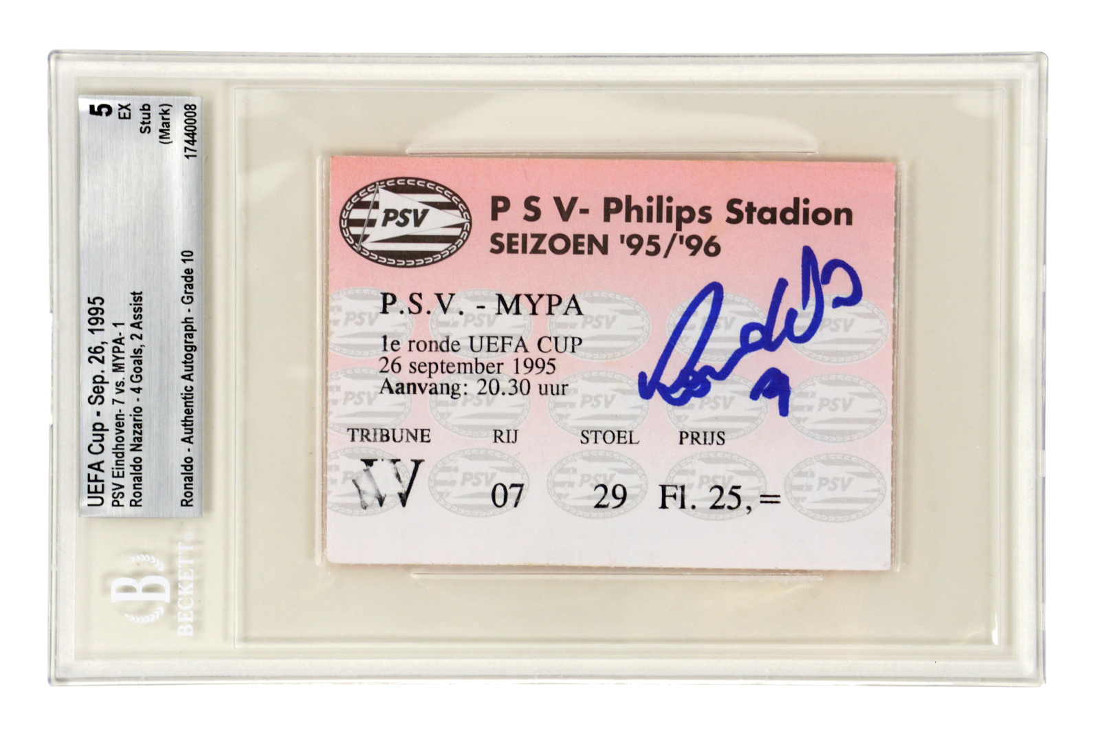 Ronaldo Nazario Signed 1995 PSV 4 Goals, 2 Assists Match Ticket – BGS 5