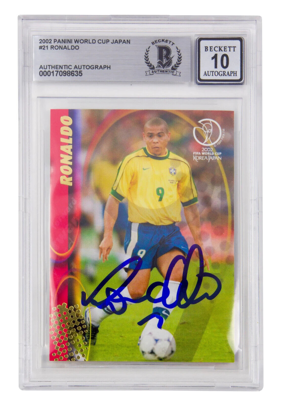 Ronaldo Nazario Signed 2002 Panini World Cup Japan #21 – BGS 10 Autograph