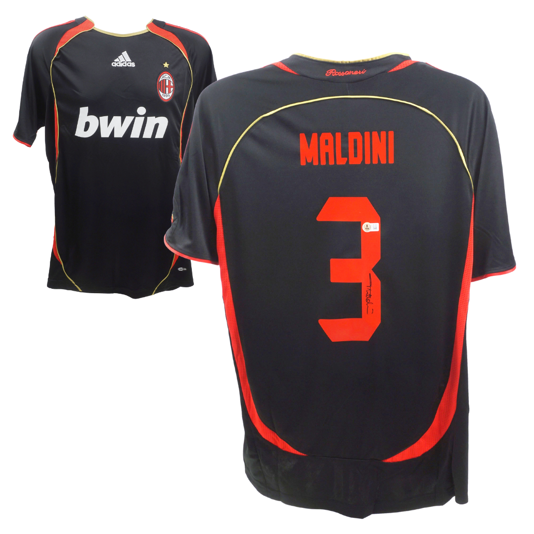 Paolo Maldini Signed AC Milan Away Soccer Jersey #3 with Beckett Witness