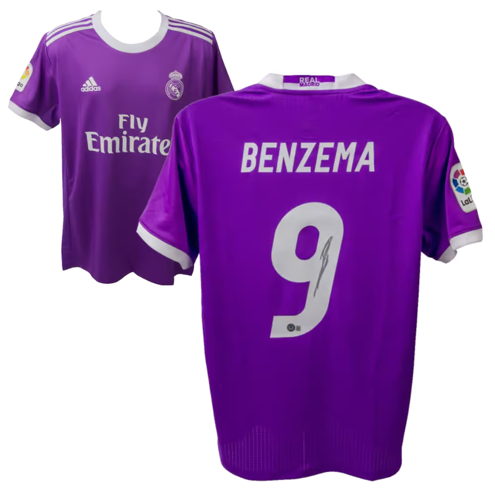 Karim Benzema Signed Real Madrid FC Away Soccer Jersey #9 with Beckett COA