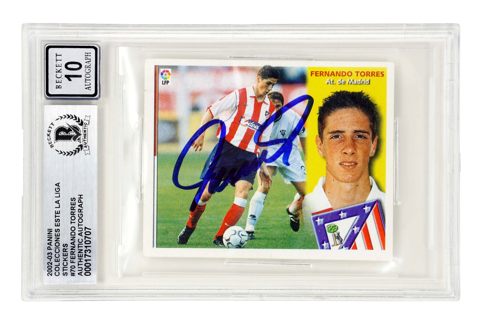 Fernando Torres Signed 2002-03 Panini Colecciones Este Rookie Sticker - BGS 10