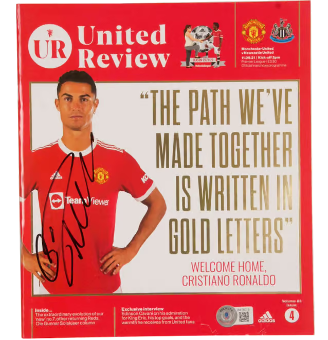 Cristiano Ronaldo Signed Manchester United Pre Game Program with Beckett COA