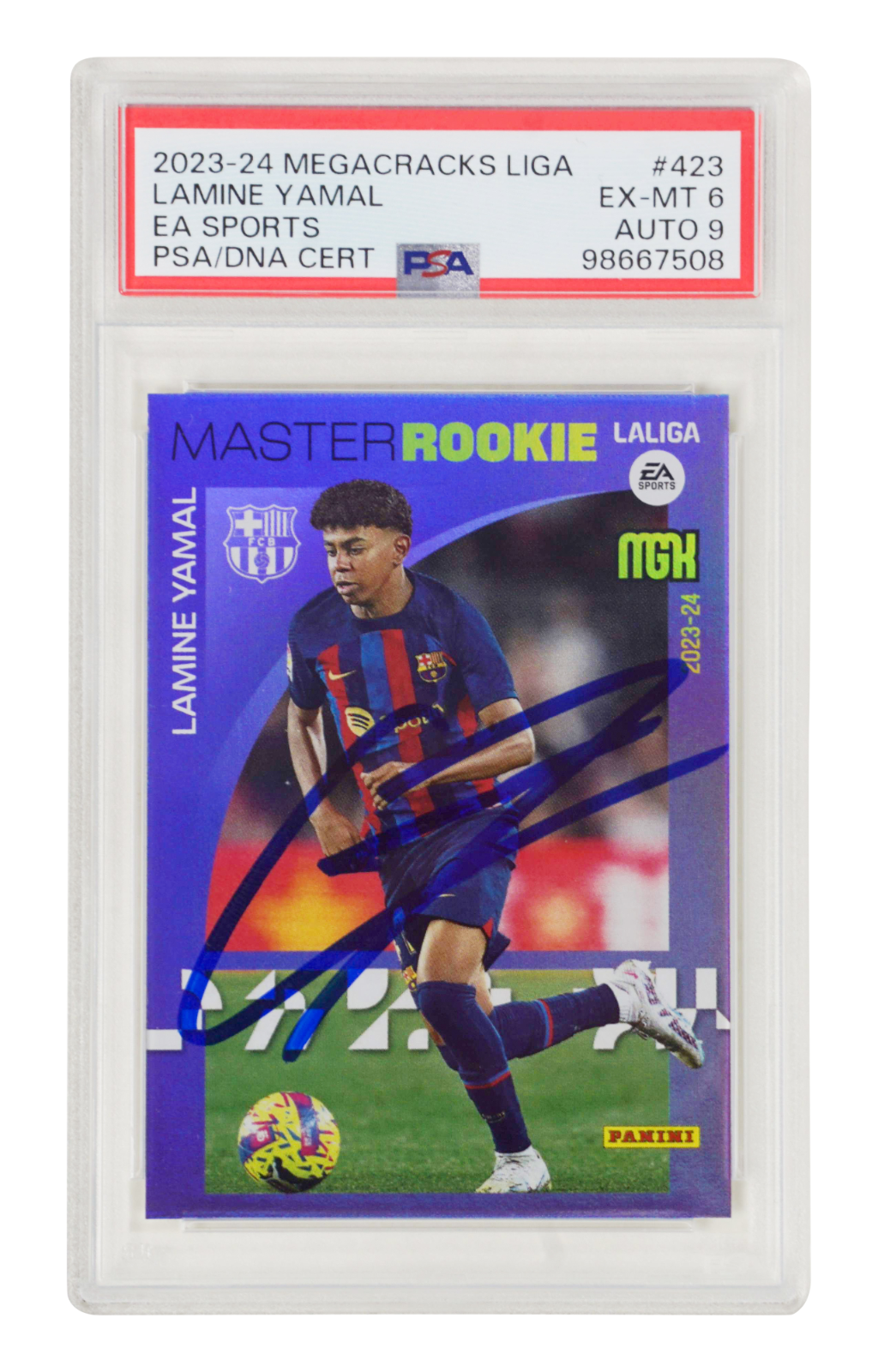 Lamine Yamal Signed 2023 Panini Megacracks Master Rookie Card - PSA 6 Auto 9