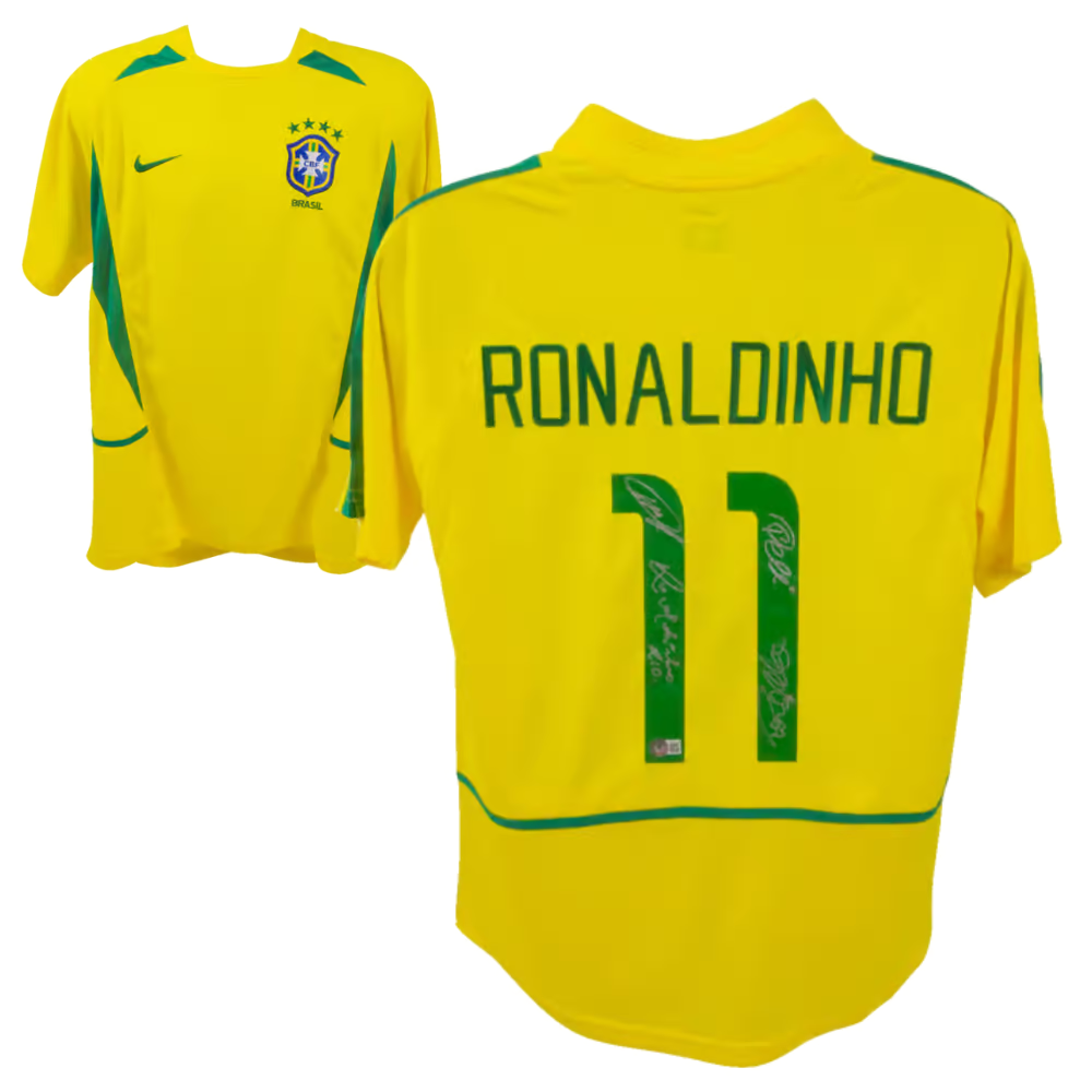 Ronaldo, Ronaldinho, Pele & Kaka Signed Brazil FC Soccer Jersey with Beckett COA