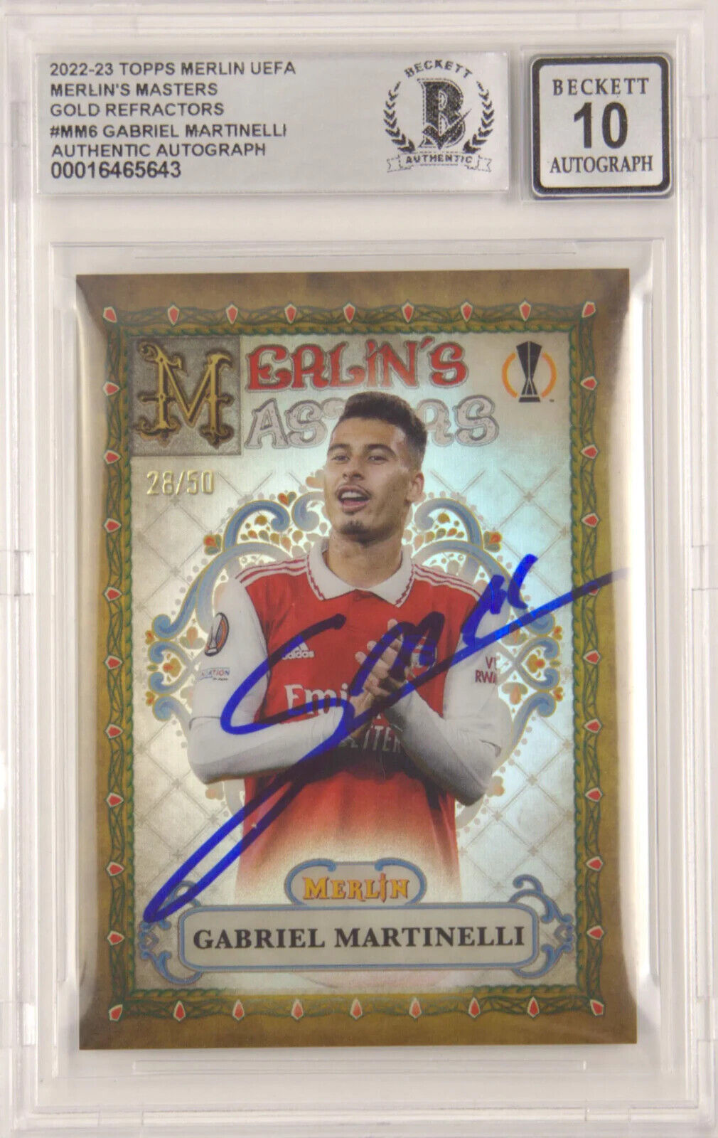 Gabriel Martinelli Signed 2022 Topps Merlin Masters Gold /50 – BGS 10 Autograph