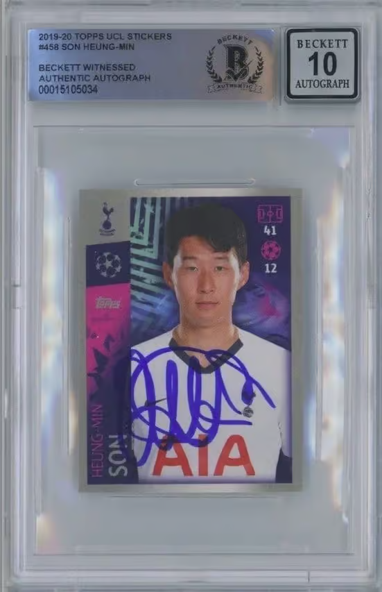 Heung-Min Son Signed 2019-20 Topps Champions League Sticker – BGS 10 Autograph