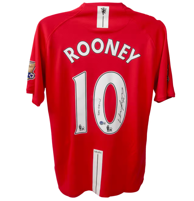 Wayne Rooney Signed Manchester Utd Home Soccer Jersey Inscribed with Beckett COA