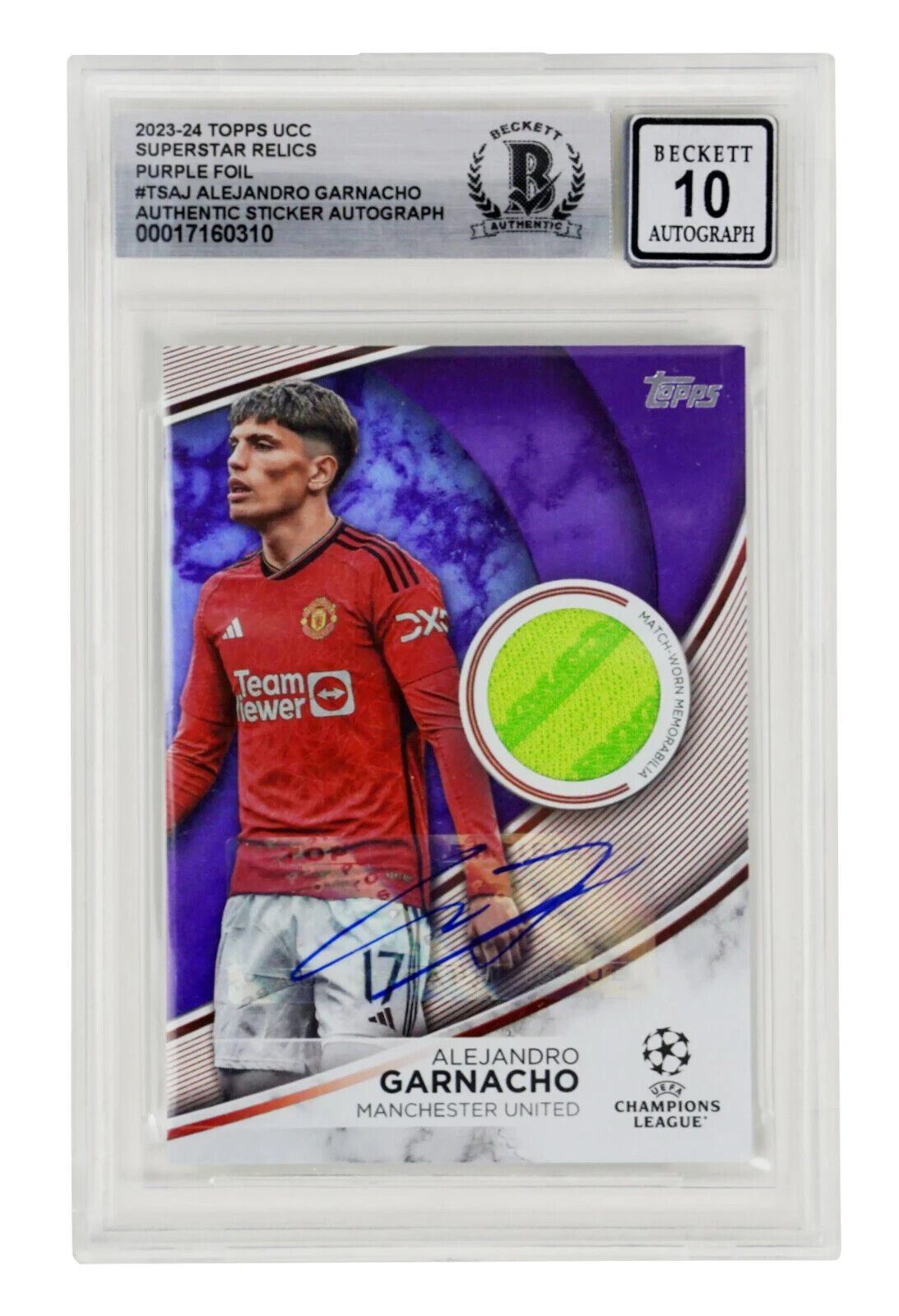 Alejandro Garnacho Signed 2023-24 Topps UCC Superstar Relics /299 – BGS 10