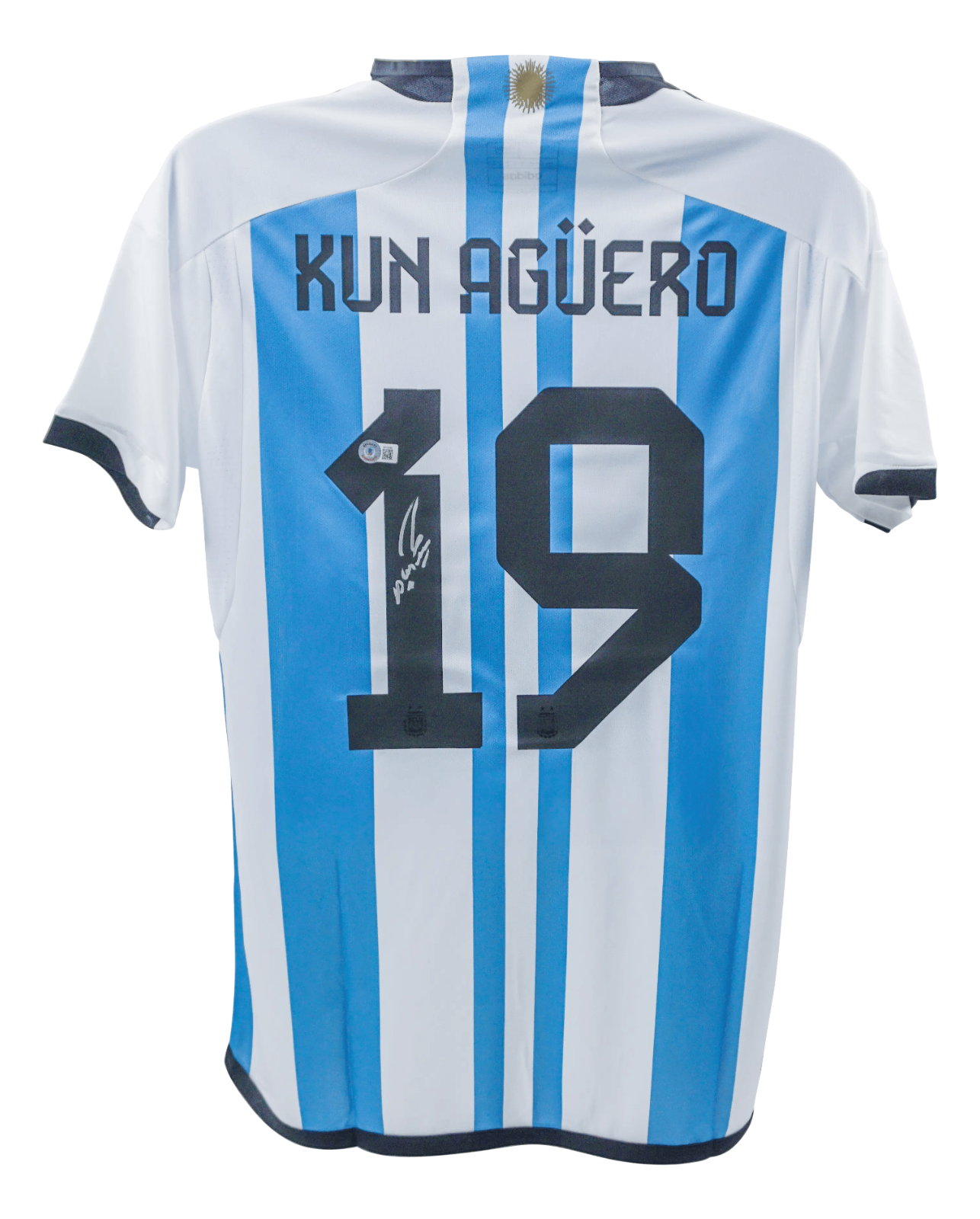 Sergio Aguero Signed Argentina FC Home Soccer Jersey #19 with Beckett COA