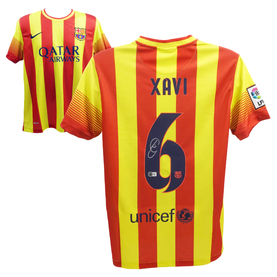 Xavi Hernandez Signed FC Barcelona Away Soccer Jersey #6 with Beckett COA