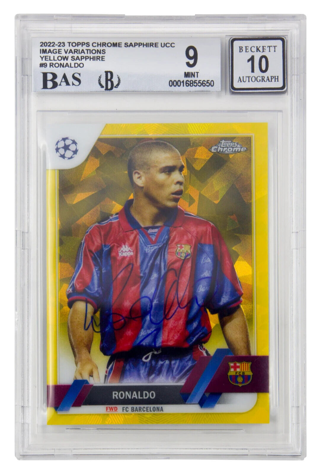 Ronaldo Nazario Signed 2022-23 Topps Chrome Sapphire /99 – BGS 9 Autograph 10