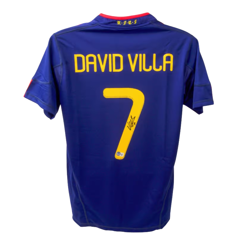 David Villa Signed Spain 2010 World Cup Final Soccer Jersey #7 with Beckett COA