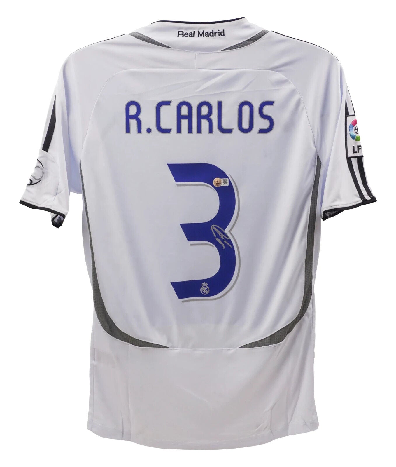 Roberto Carlos Signed Real Madrid FC Home Soccer Jersey #3 with Beckett Witness