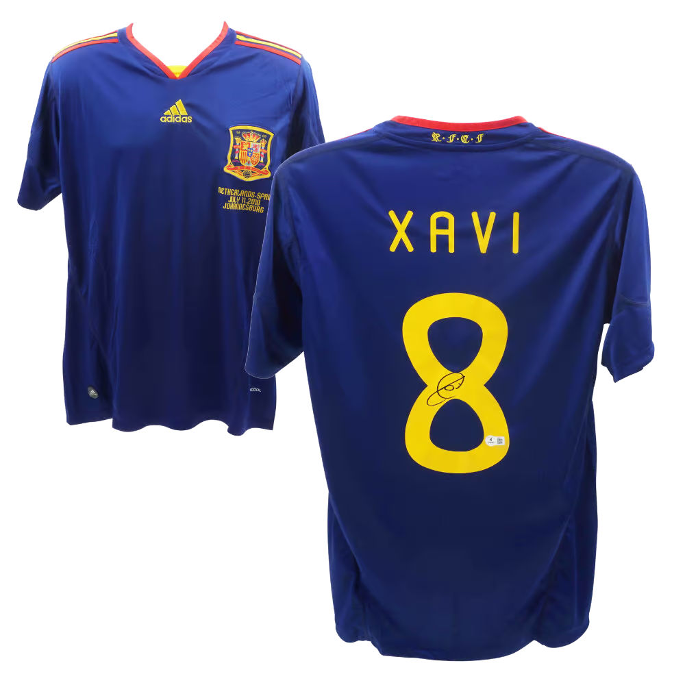 Xavi Hernandez Signed 2010 World Cup Final Spain Soccer Jersey with Beckett COA