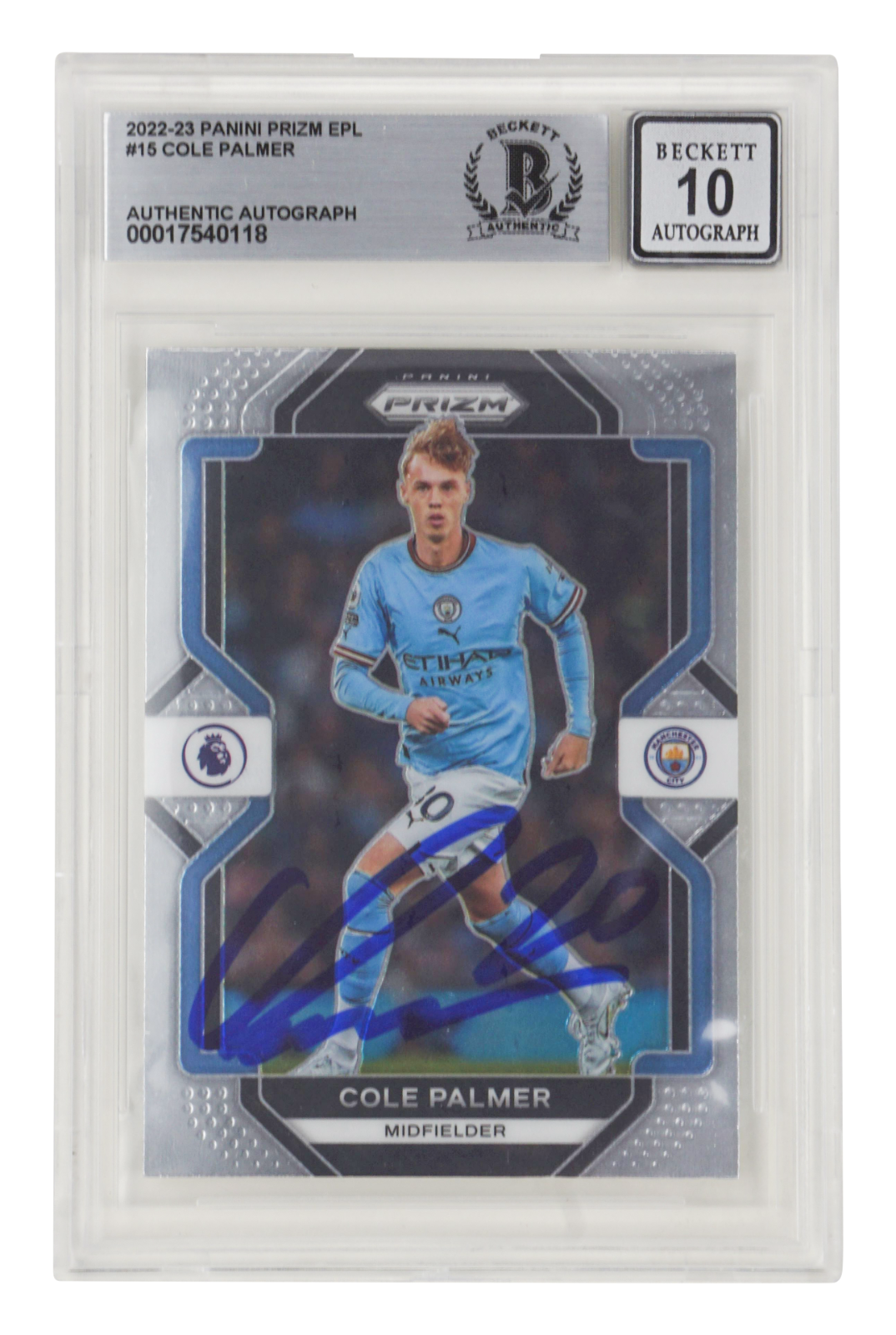 Cole Palmer Signed 2022-23 Panini Prizm EPL #15 - BGS 10 Autograph