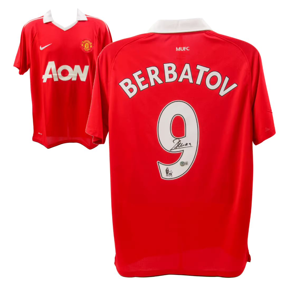 Dimitar Berbatov Signed Manchester United Home Soccer Jersey #9 with Beckett COA