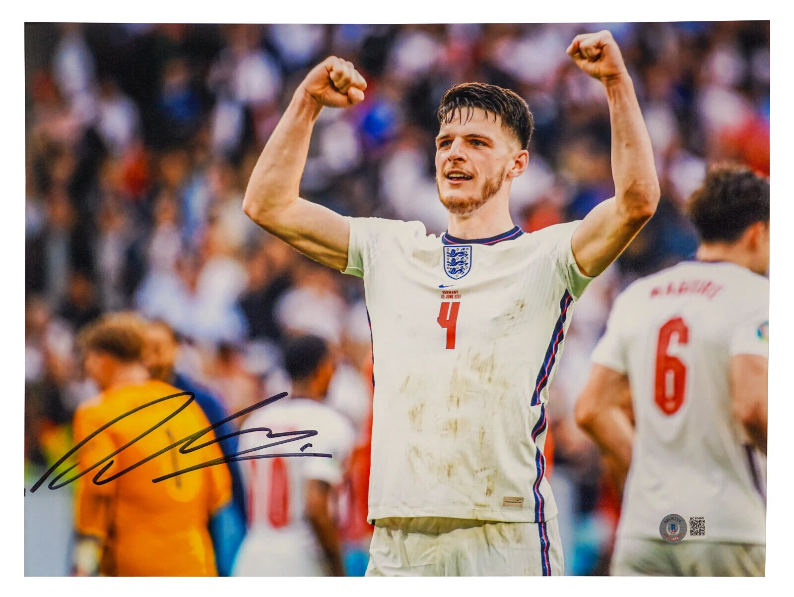 Declan Rice Signed England Soccer Print Size 12″ x 16″ with Beckett COA