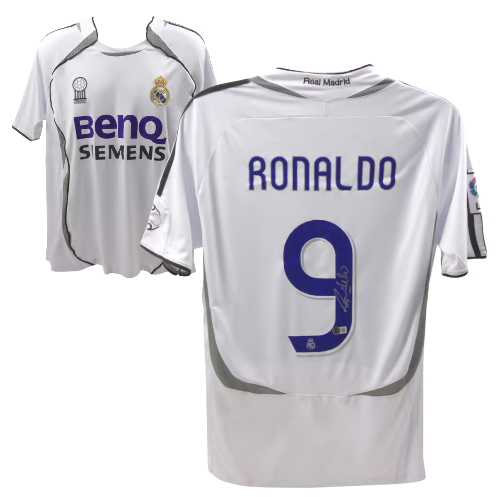 Ronaldo Nazario Signed Real Madrid Home Soccer Jersey #9 with Beckett COA