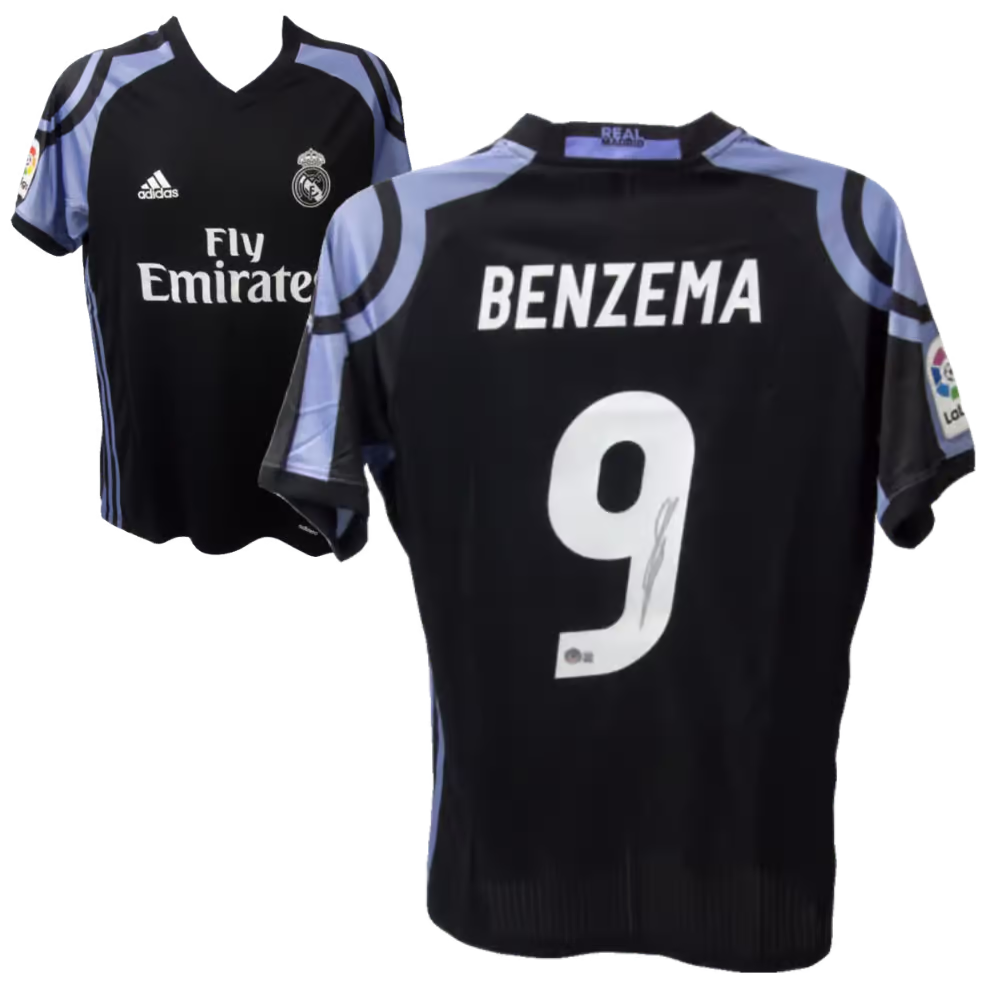 Karim Benzema Signed Real Madrid FC Away Soccer Jersey #9 with Beckett COA