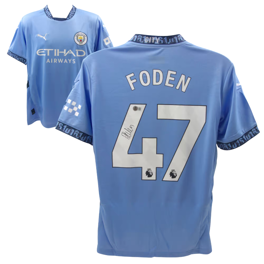 Phil Foden Signed Manchester City Home Soccer Jersey #47 with Beckett COA