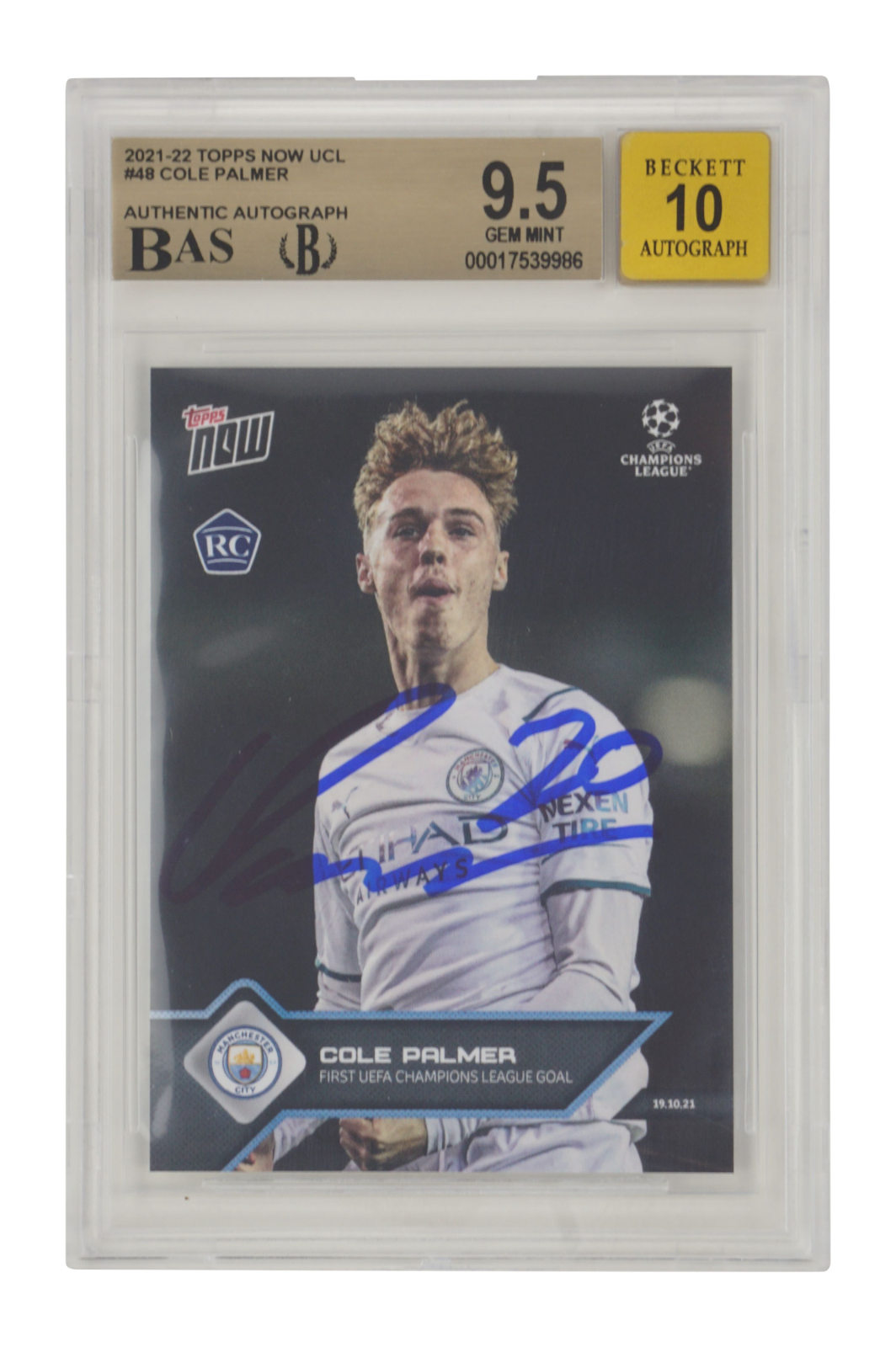 Cole Palmer Signed 2021-22 Topps Now UCL #48 Rookie Card - BGS 9.5 AUTO 10