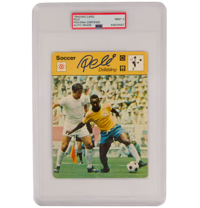 Pele Signed Brazil The Skill of Ball Control Large Soccer Card – PSA 9 Autograph