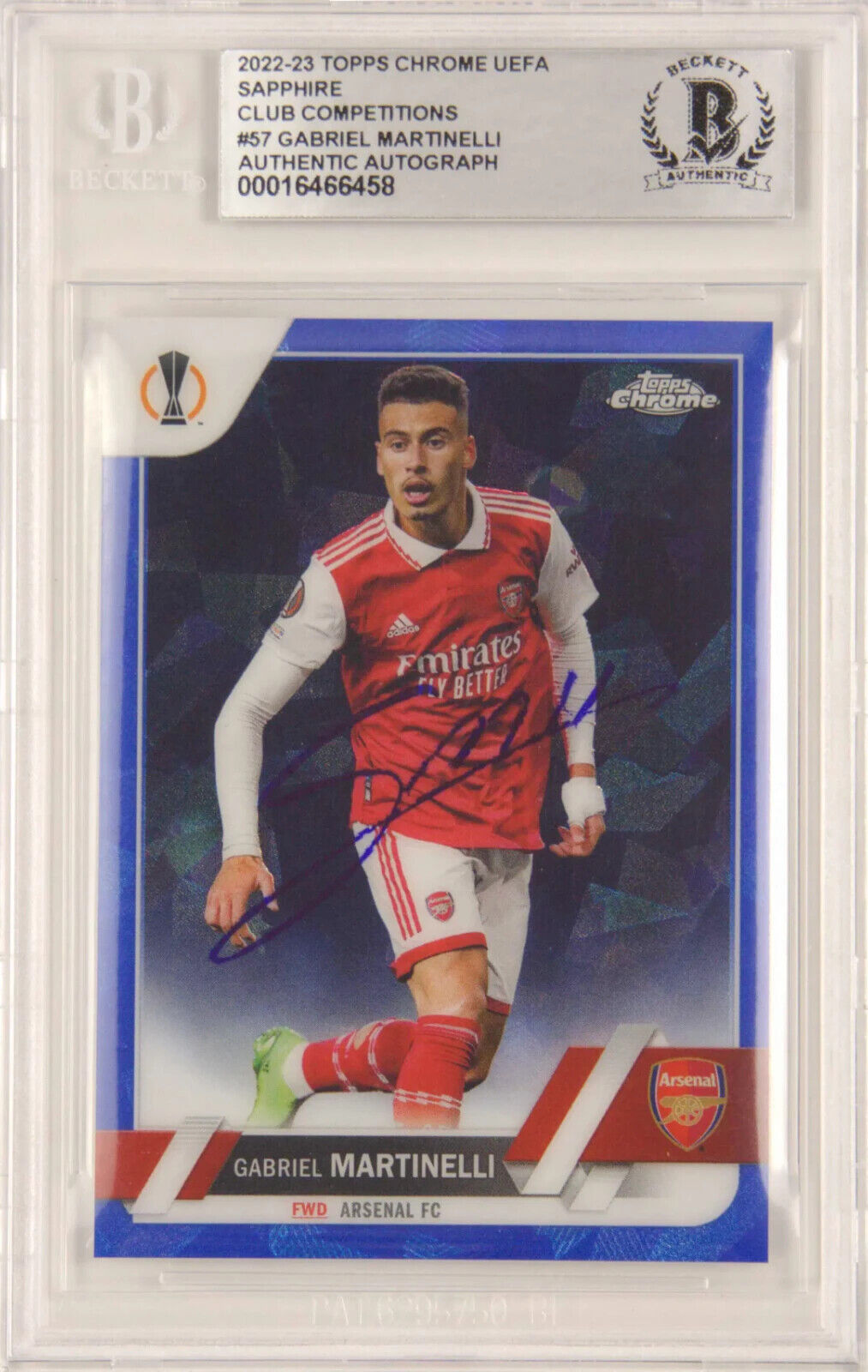 Gabriel Martinelli Signed 2022-23 Topps Chrome Sapphire #57 – BGS Authentic