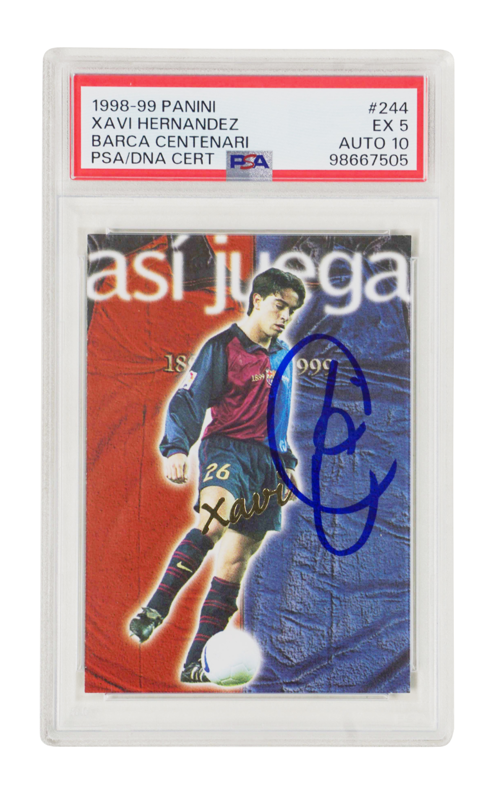 Xavi Signed 1998-99 Panini Barca Centenari #244 Rookie Card – PSA 5 Autograph 10