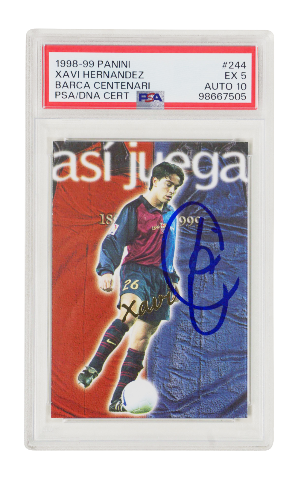 Xavi 1998-99 Panini Barca Centenari #244 Rookie Card – PSA 5 Autograph 10