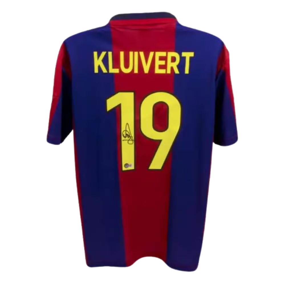 Patrick Kluivert Signed FC Barcelona Home Soccer Jersey #19 with Beckett COA