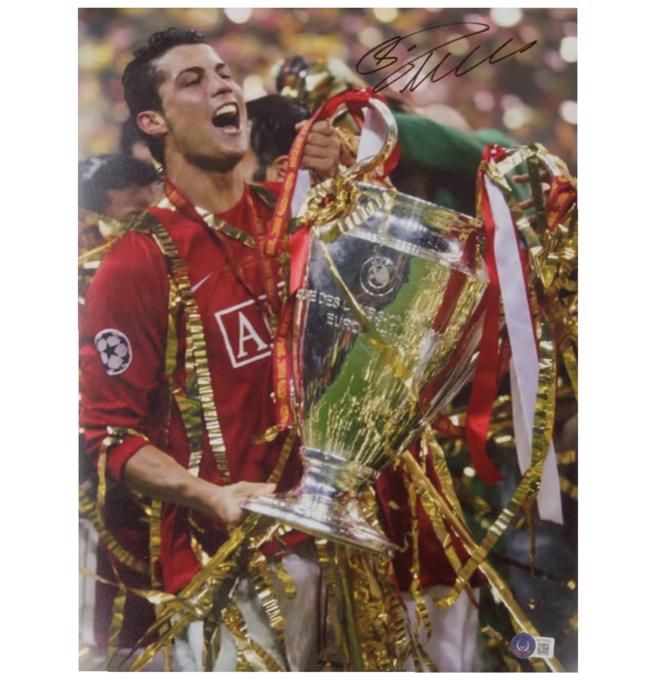 Cristiano Ronaldo Signed Man Utd Soccer Print Size 12″ x 16″ with Beckett COA