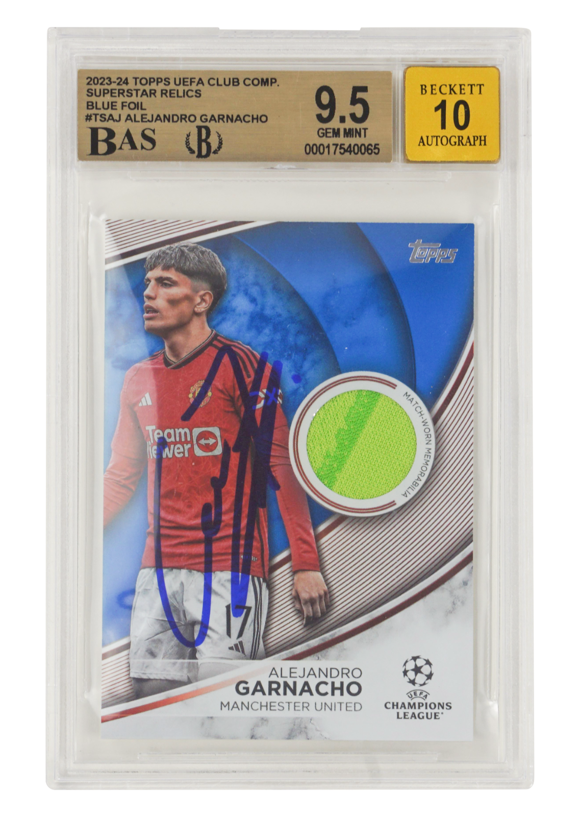 Alejandro Garnacho Signed 2023-24 Topps UCC Superstar Relics /99 – BGS 9.5